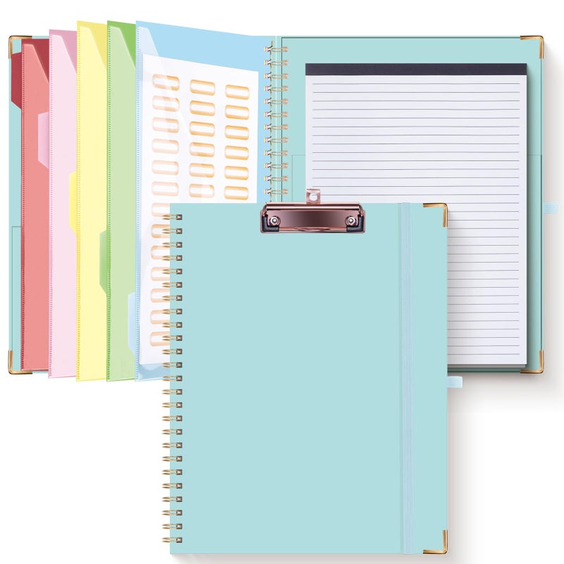 HAUTOCO Clipboard Folio with Refillable Notepad for Letter Size (11"" x 8.5"")  5 Dividers with 10 Pockets  Elastic Pen Holder and File Folder Labels  Spiral Nurse Clipboard Artboard(Blue) - Image 1